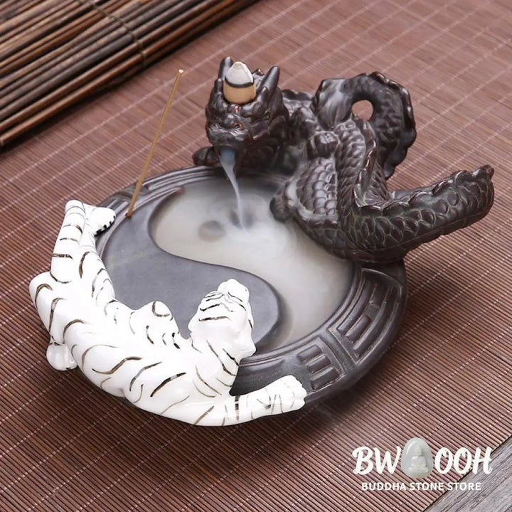 BWOOOH Tiger Dragon Backflow Smoke Fountain Ceramic Yin Yang Blessing Incense Burner Decoration - Tiger Dragon