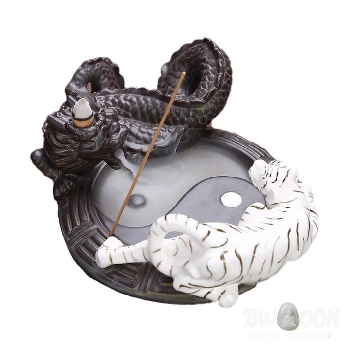 BWOOOH Tiger Dragon Backflow Smoke Fountain Ceramic Yin Yang Blessing Incense Burner Decoration - Tiger Dragon