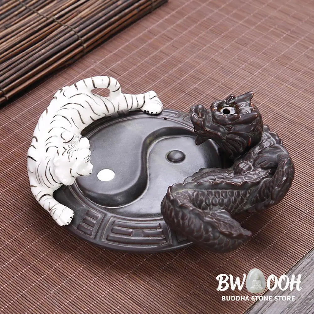 BWOOOH Tiger Dragon Backflow Smoke Fountain Ceramic Yin Yang Blessing Incense Burner Decoration - Tiger Dragon