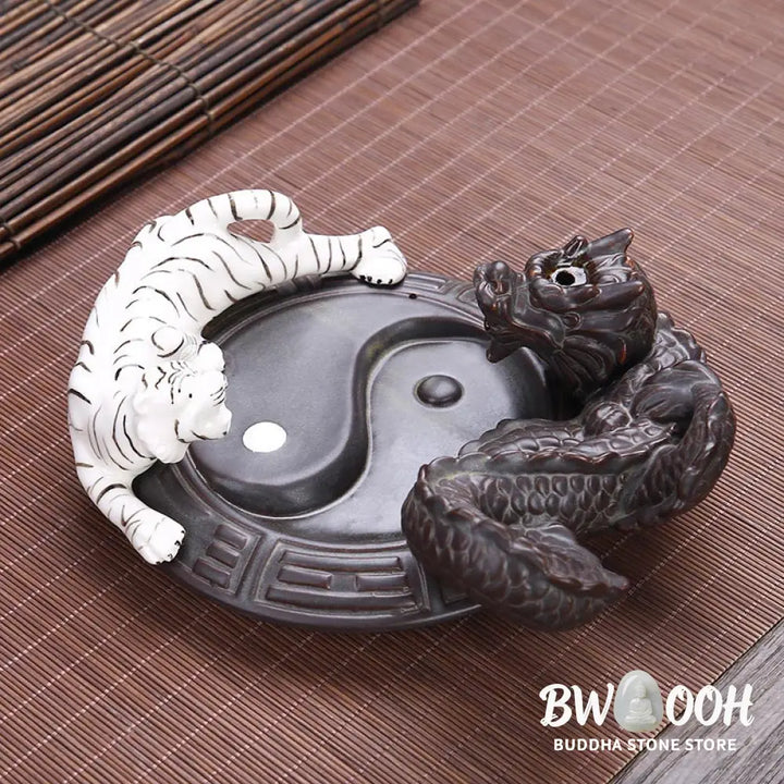 BWOOOH Tiger Dragon Backflow Smoke Fountain Ceramic Yin Yang Blessing Incense Burner Decoration - Tiger Dragon
