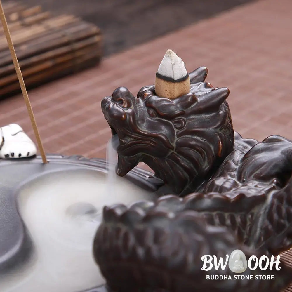 BWOOOH Tiger Dragon Backflow Smoke Fountain Ceramic Yin Yang Blessing Incense Burner Decoration - Tiger Dragon
