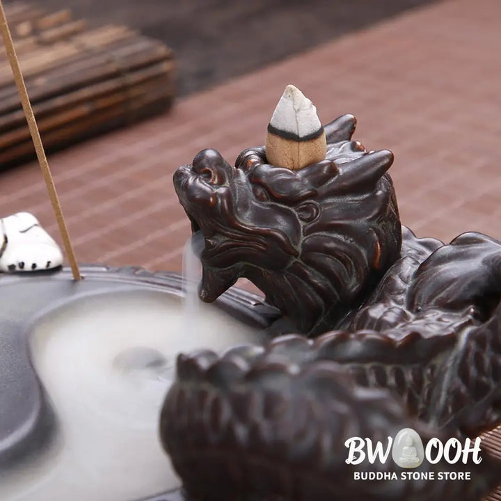 BWOOOH Tiger Dragon Backflow Smoke Fountain Ceramic Yin Yang Blessing Incense Burner Decoration - Tiger Dragon