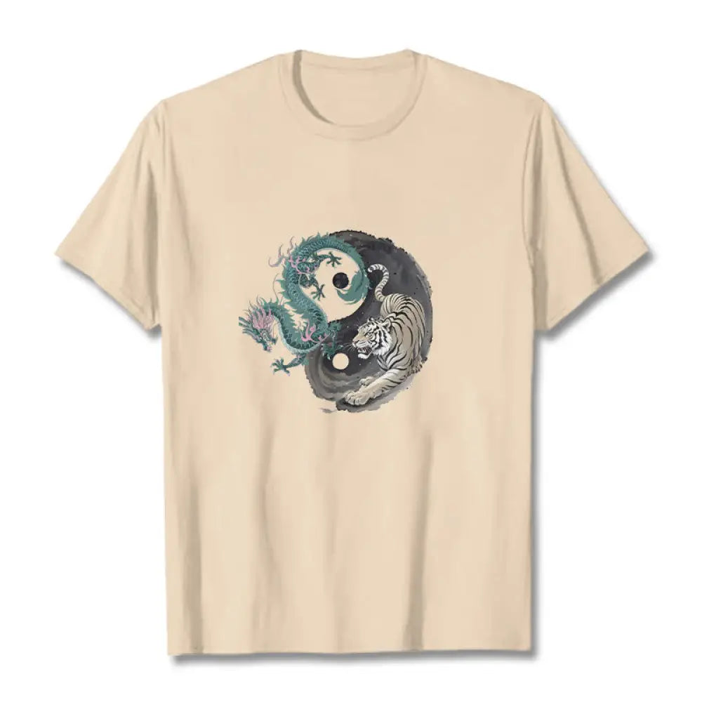 Buddha Stones Tiger Dragon Yin Yang Cotton Tee T-shirt - Bisque / S - T-Shirts
