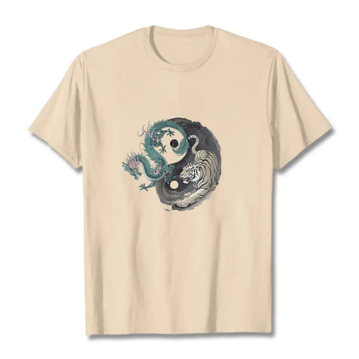 Buddha Stones Tiger Dragon Yin Yang Cotton Tee T-shirt - Bisque / S - T-Shirts