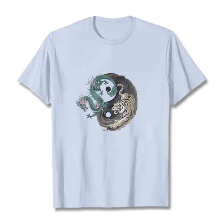 Buddha Stones Tiger Dragon Yin Yang Cotton Tee T-shirt - LightCyan / S - T-Shirts
