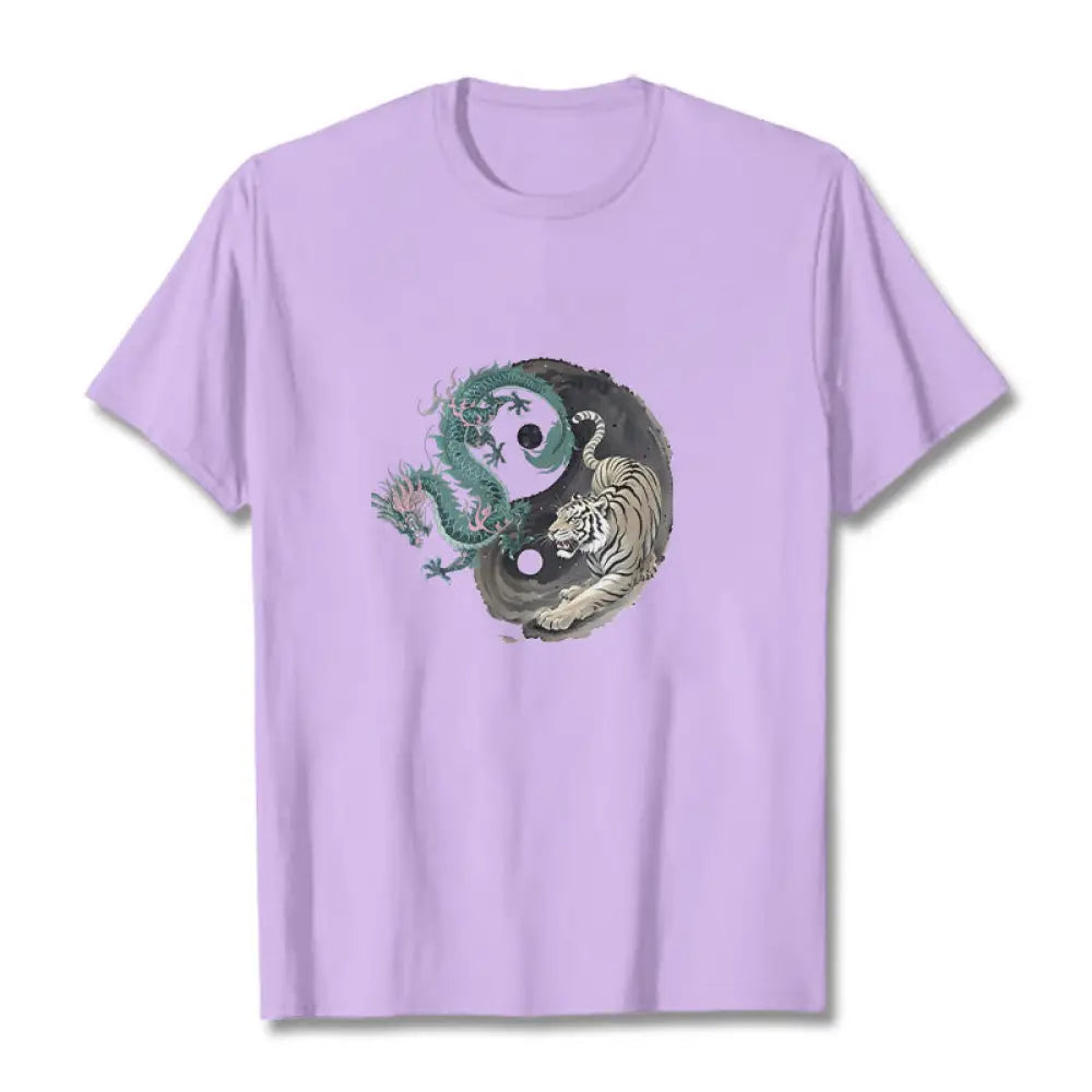Buddha Stones Tiger Dragon Yin Yang Cotton Tee T-shirt - Plum / S - T-Shirts