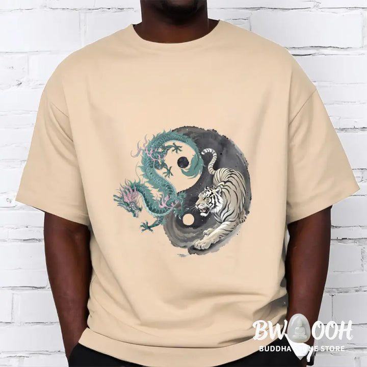 Buddha Stones Tiger Dragon Yin Yang Cotton Tee T-shirt - T-Shirts