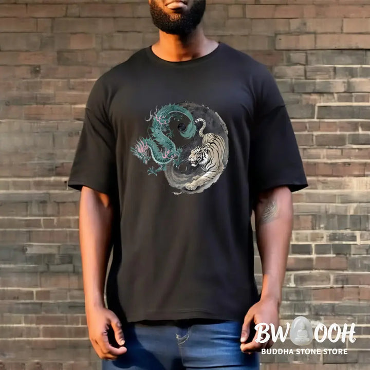 Buddha Stones Tiger Dragon Yin Yang Cotton Tee T-shirt - T-Shirts