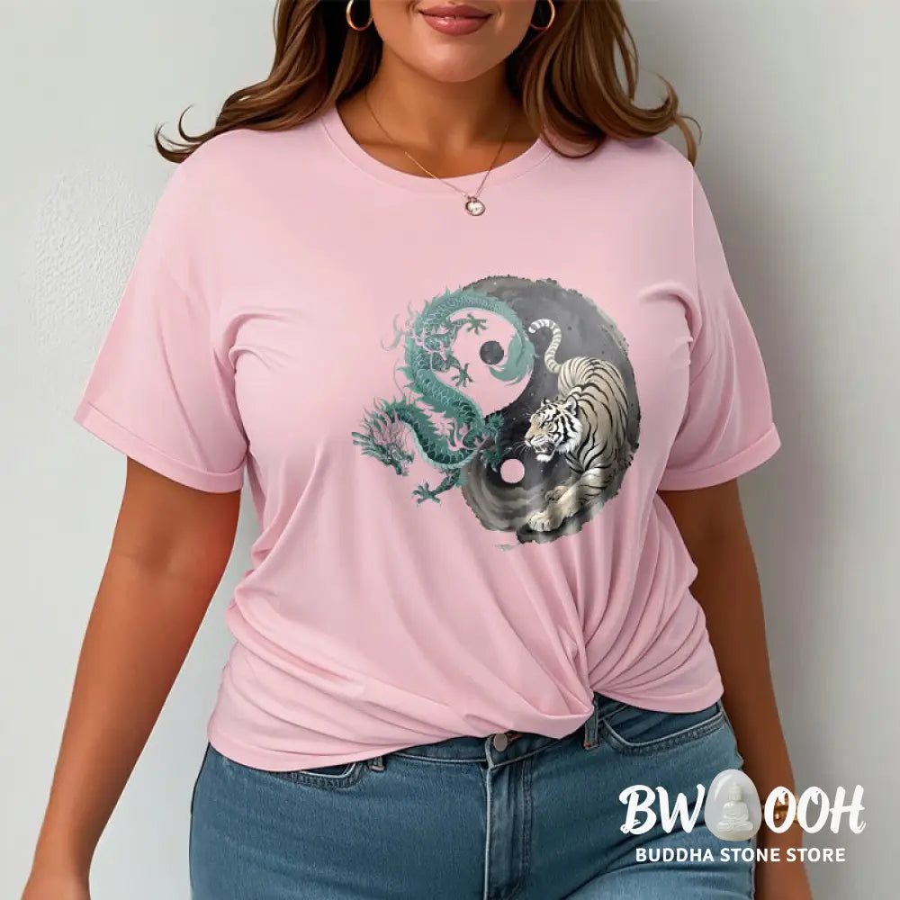 Buddha Stones Tiger Dragon Yin Yang Cotton Tee T-shirt - T-Shirts