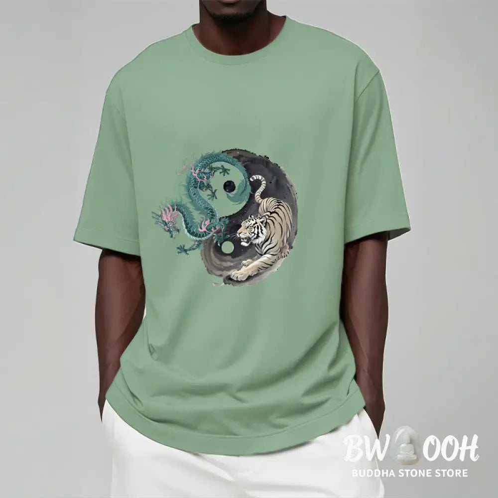 Buddha Stones Tiger Dragon Yin Yang Cotton Tee T-shirt - T-Shirts