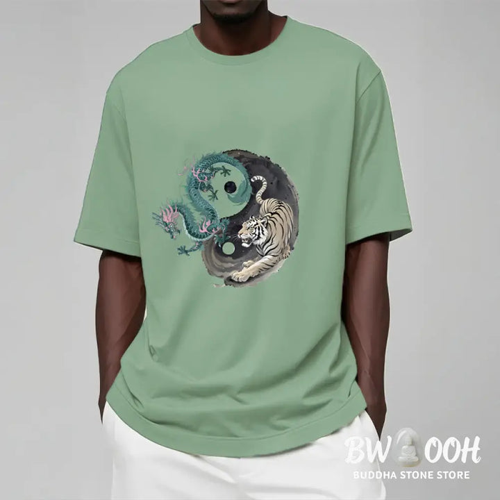 Buddha Stones Tiger Dragon Yin Yang Cotton Tee T-shirt - T-Shirts