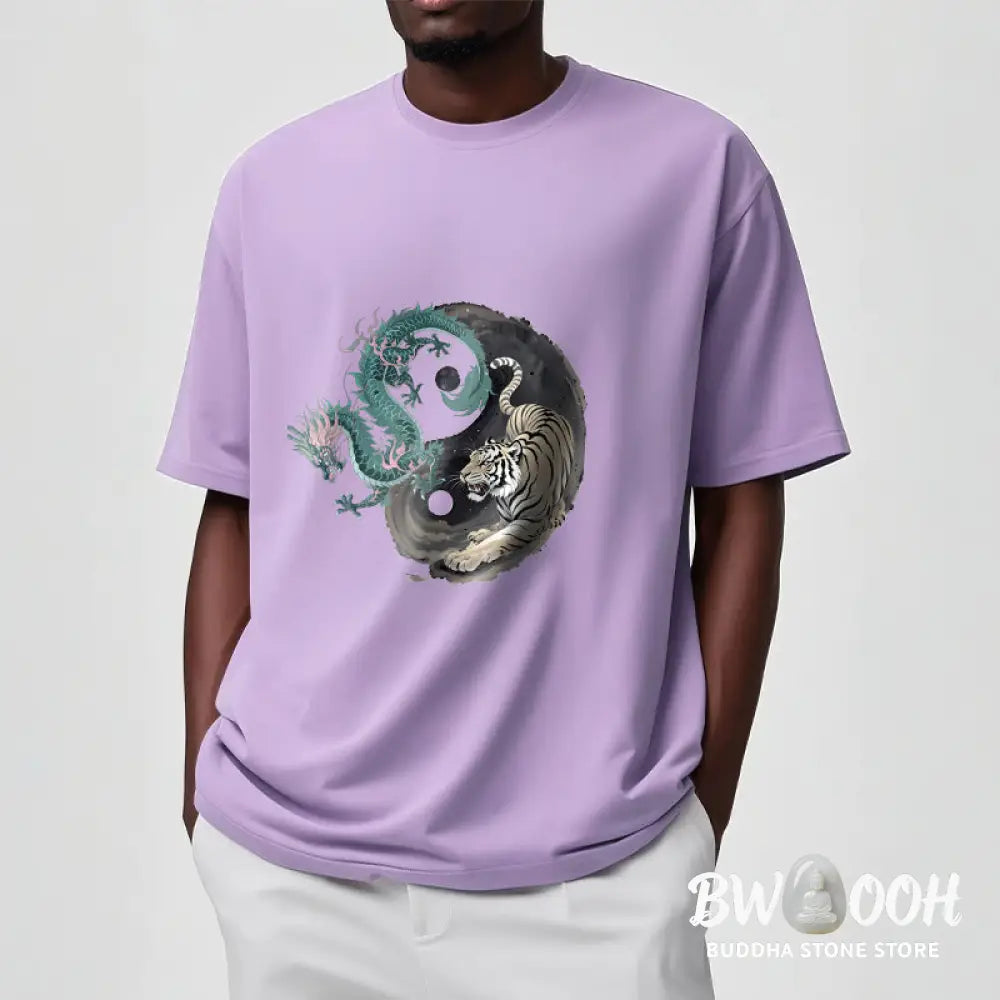 Buddha Stones Tiger Dragon Yin Yang Cotton Tee T-shirt - T-Shirts