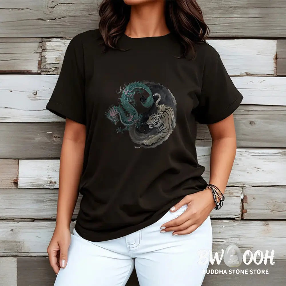 Buddha Stones Tiger Dragon Yin Yang Cotton Tee T-shirt - T-Shirts