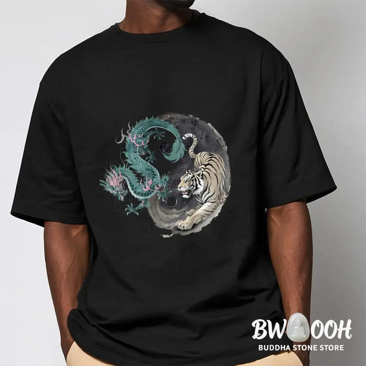 Buddha Stones Tiger Dragon Yin Yang Cotton Tee T-shirt - T-Shirts