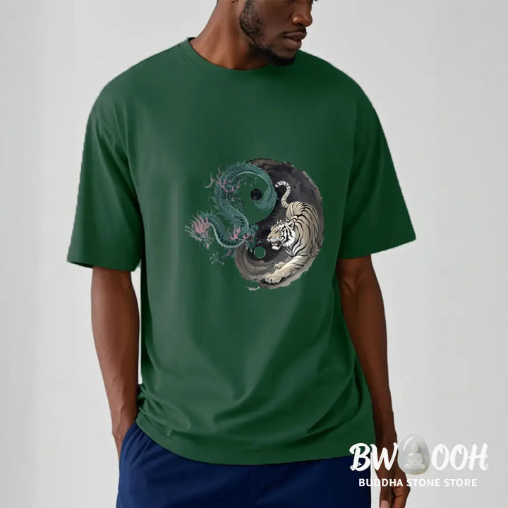 Buddha Stones Tiger Dragon Yin Yang Cotton Tee T-shirt - T-Shirts