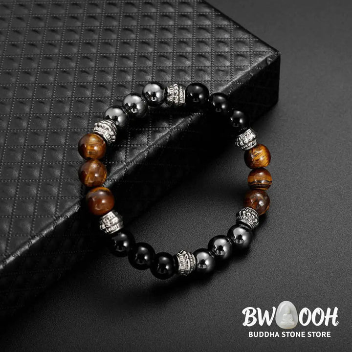 Buddha Stones Tiger Eye and Hematite Good Luck and Healing Bracelet - BWOOOH - 0.31 in (8 mm) - Bracelet