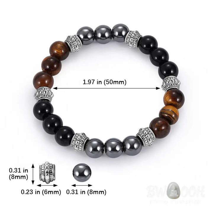 Buddha Stones Tiger Eye and Hematite Good Luck and Healing Bracelet - BWOOOH - 0.31 in (8 mm) - Bracelet