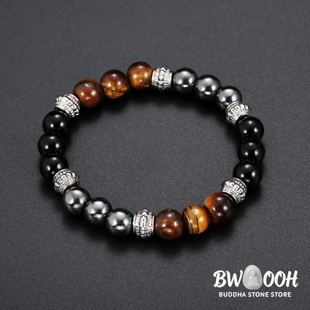 Buddha Stones Tiger Eye and Hematite Good Luck and Healing Bracelet - BWOOOH - 0.31 in (8 mm) - Bracelet