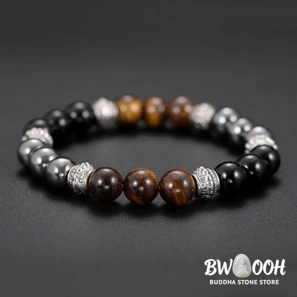 Buddha Stones Tiger Eye and Hematite Good Luck and Healing Bracelet - BWOOOH - 0.31 in (8 mm) - Bracelet