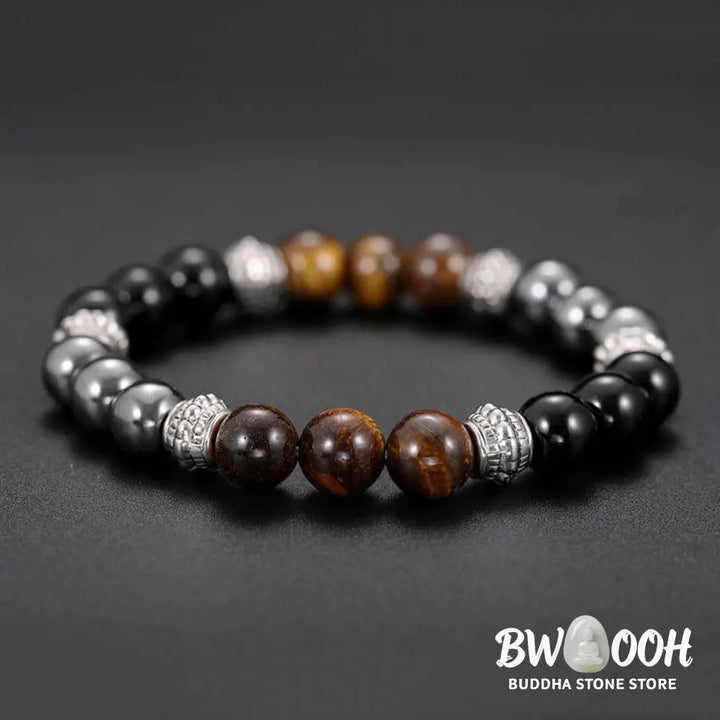 Buddha Stones Tiger Eye and Hematite Good Luck and Healing Bracelet - BWOOOH - 0.31 in (8 mm) - Bracelet
