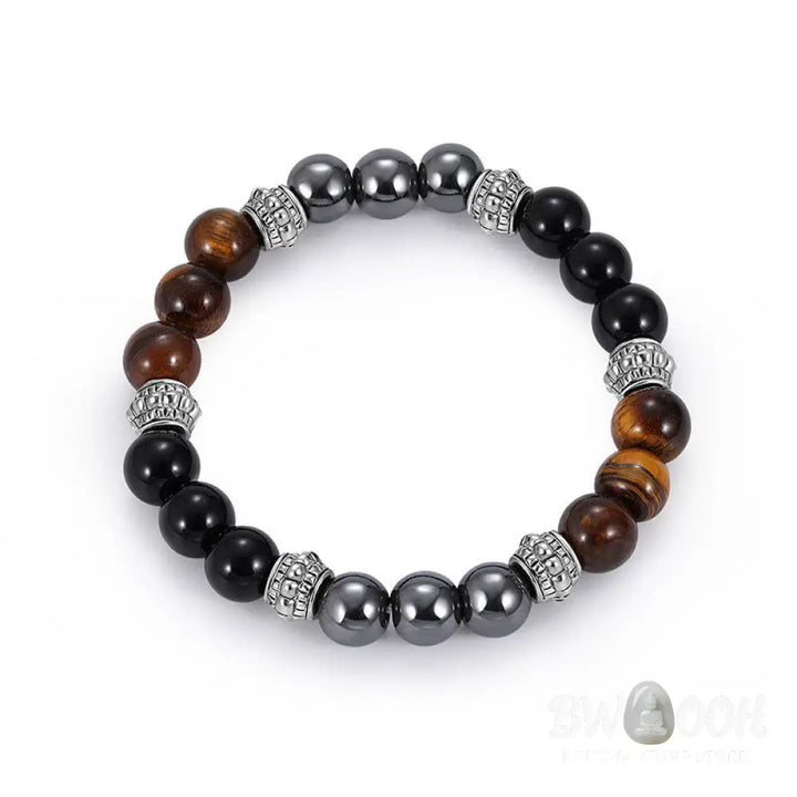 Buddha Stones Tiger Eye and Hematite Good Luck and Healing Bracelet - BWOOOH - 0.31 in (8 mm) - Bracelet