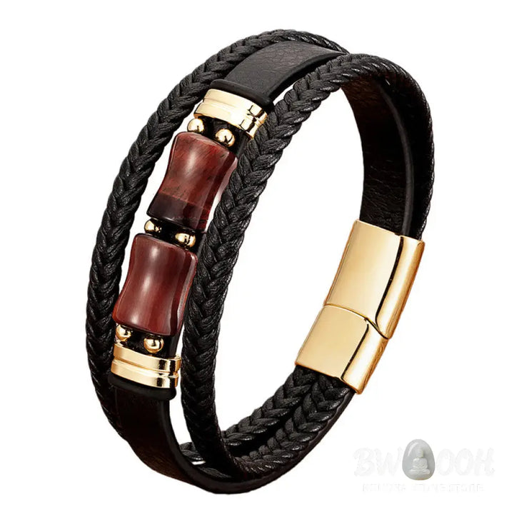 Buddha Stones Tiger Eye Bamboo Stone Integrity Courage Multi-layer Leather Bracelet - BWOOOH - Bracelet