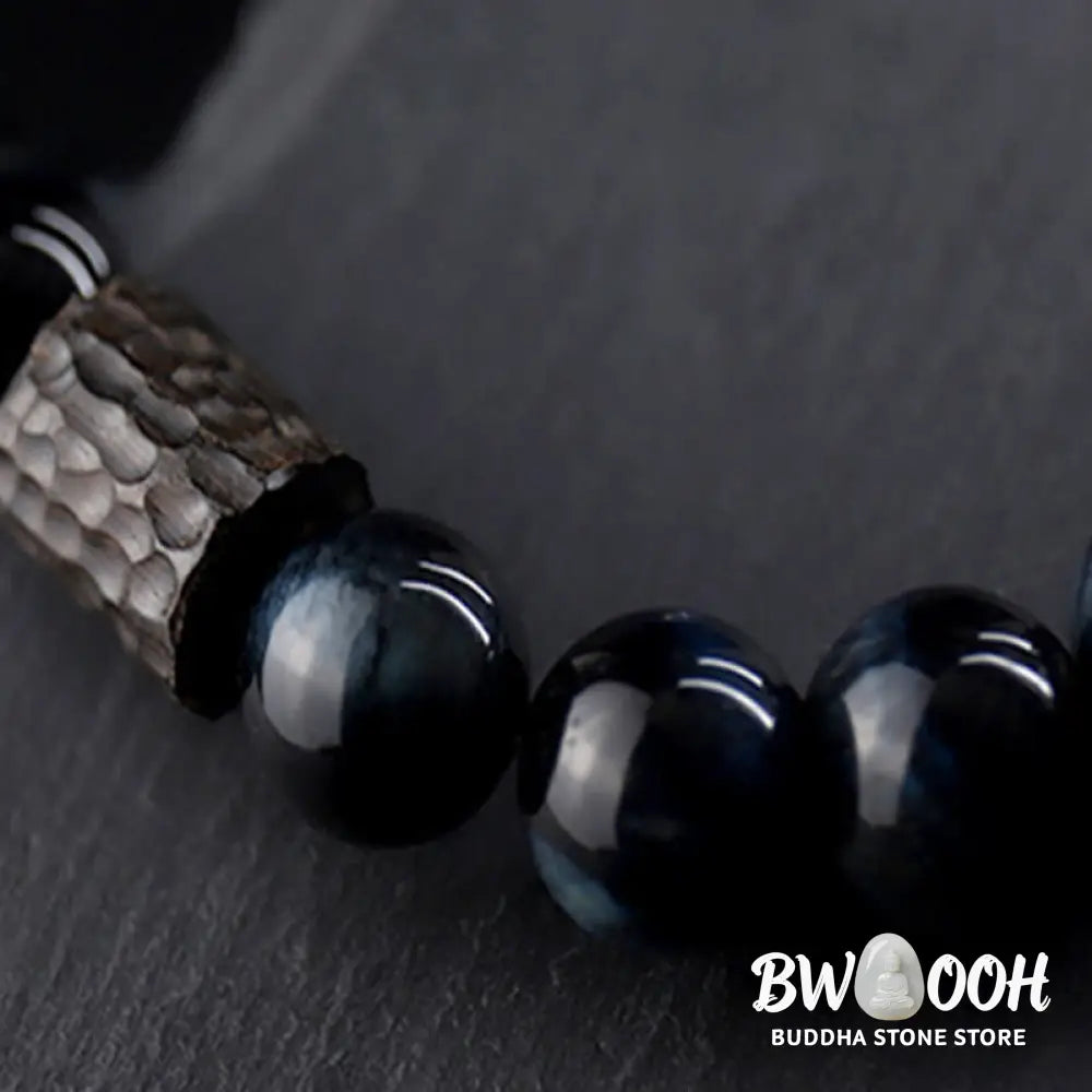 Buddha Stones Tiger Eye Ebony Wood Beads Calm Bracelet - BWOOOH - Blue Tiger Eye&amp;Ebony Wood(Wrist Circumference: