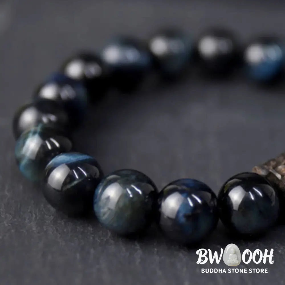 Buddha Stones Tiger Eye Ebony Wood Beads Calm Bracelet - BWOOOH - Blue Tiger Eye&amp;Ebony Wood(Wrist Circumference: