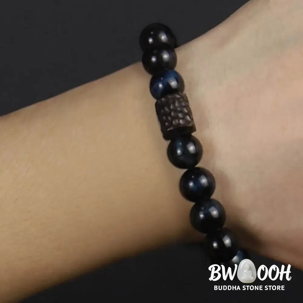 Buddha Stones Tiger Eye Ebony Wood Beads Calm Bracelet - BWOOOH - Blue Tiger Eye&amp;Ebony Wood(Wrist Circumference: