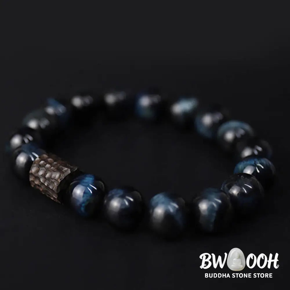 Buddha Stones Tiger Eye Ebony Wood Beads Calm Bracelet - BWOOOH - Blue Tiger Eye&amp;Ebony Wood(Wrist Circumference: