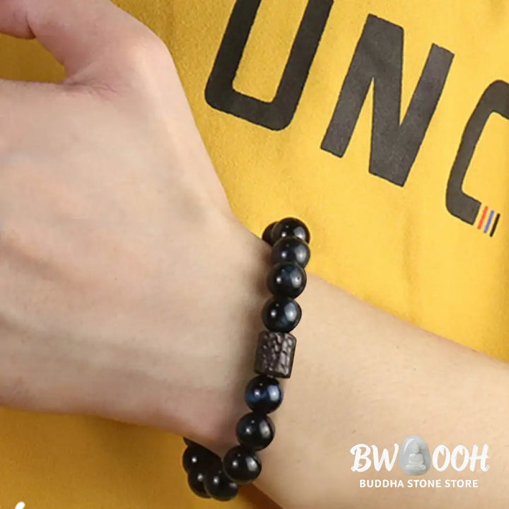 Buddha Stones Tiger Eye Ebony Wood Beads Calm Bracelet - BWOOOH - Blue Tiger Eye&amp;Ebony Wood(Wrist Circumference: