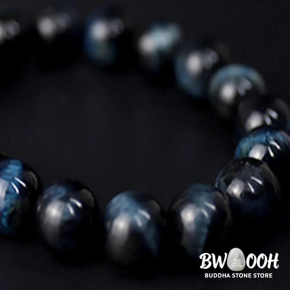Buddha Stones Tiger Eye Ebony Wood Beads Calm Bracelet - BWOOOH - Blue Tiger Eye&amp;Ebony Wood(Wrist Circumference: