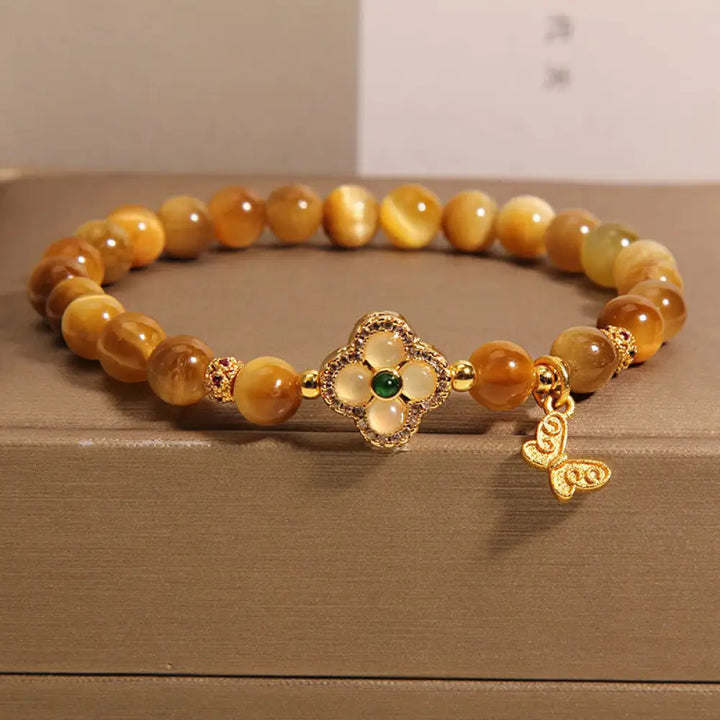 BWOOOH Tiger Eye Four Leaf Clover Butterfly Protection Bracelet - BWOOOH - Tiger Eye(Wrist Circumference