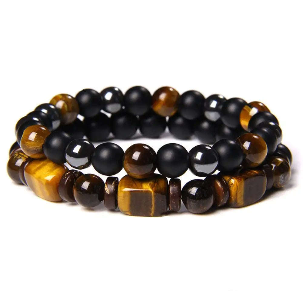Buddha Stones Tiger Eye Frosted Stone Hematite Courage Bracelet - BWOOOH - 2 - Bracelet