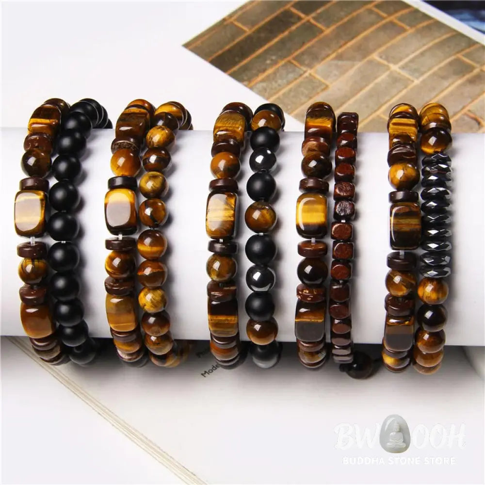 Buddha Stones Tiger Eye Frosted Stone Hematite Courage Bracelet - BWOOOH - Bracelet
