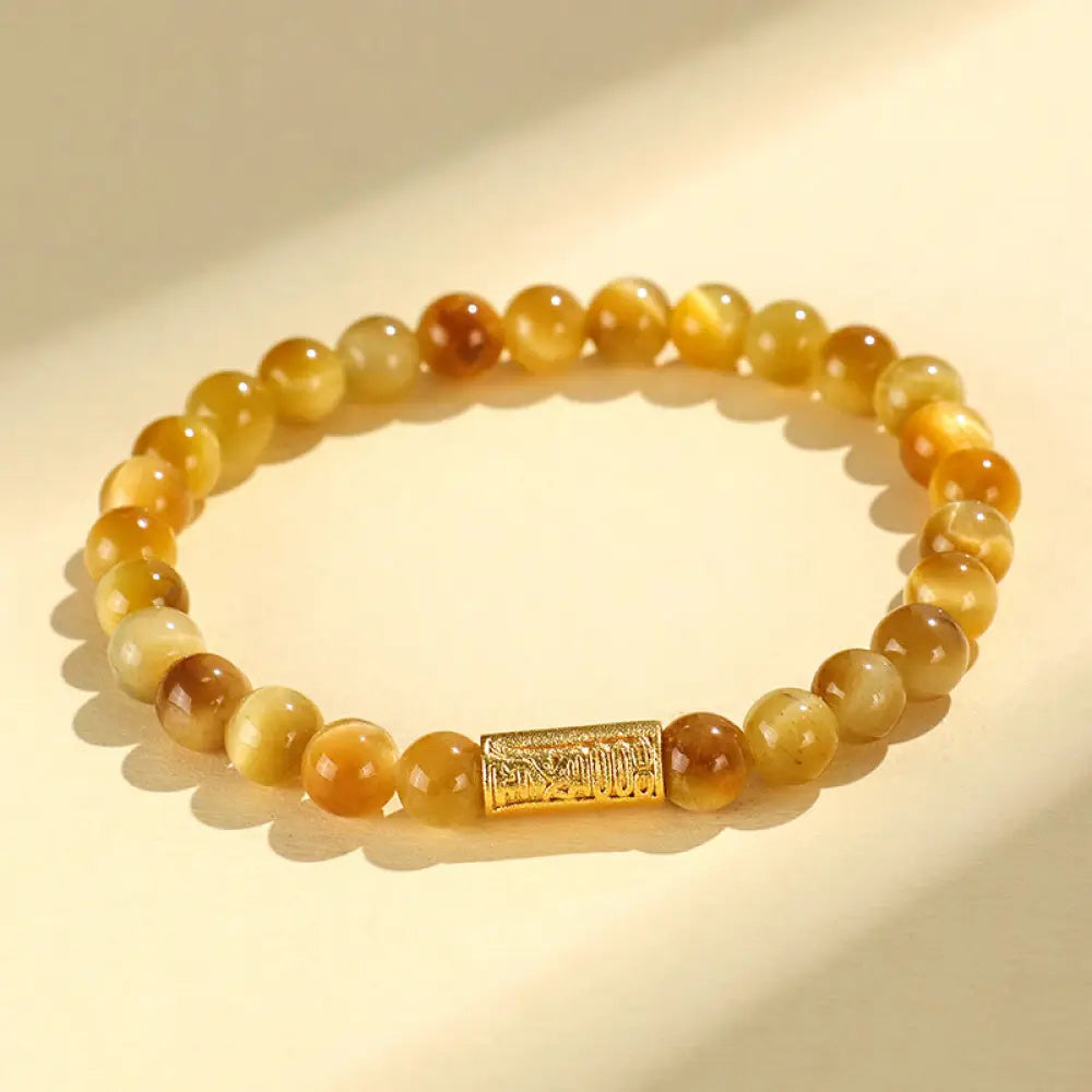 Buddha Stones Tiger Eye Fu Character Bamboo Koi Fish Lotus Om Mani Padme Hum Protection Bracelet - BWOOOH - Four