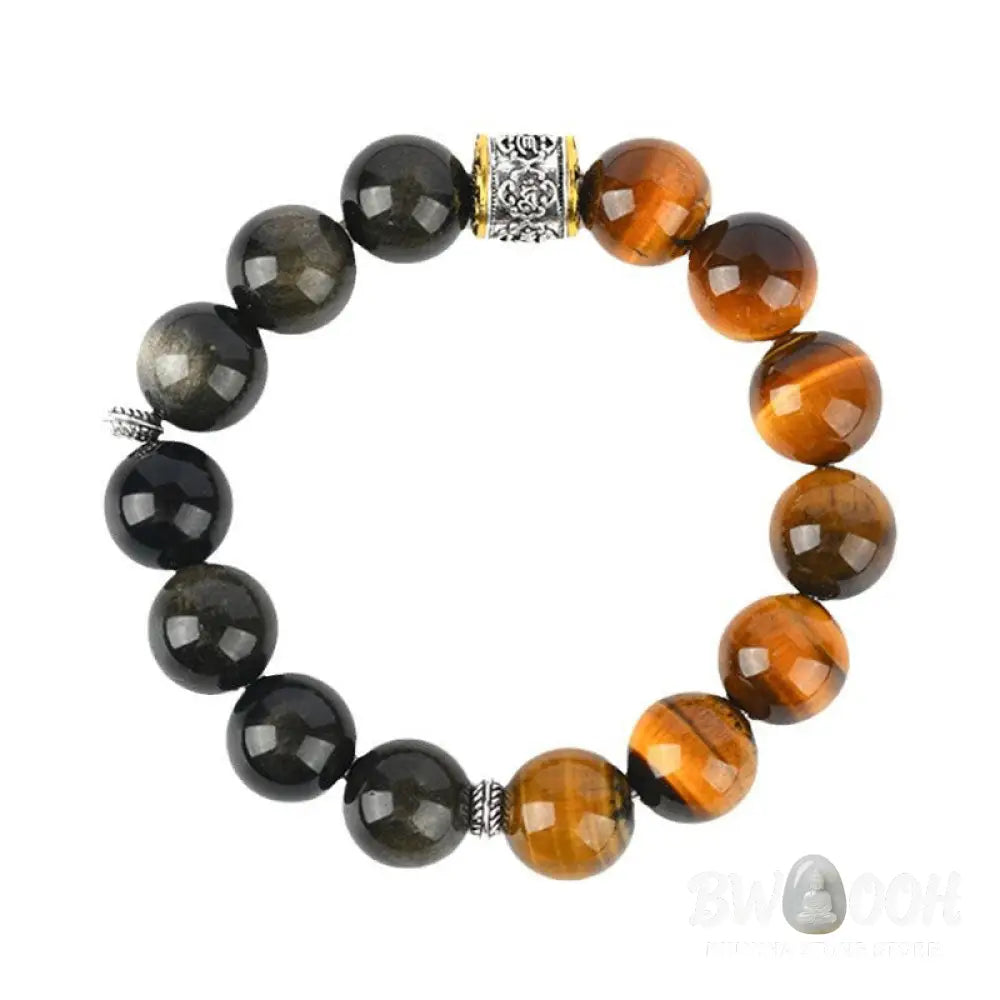 Buddha Stones Tiger Eye Gold Sheen Obsidian Om Mani Padme Hum Bracelet - BWOOOH - Gold Sheen Obsidian&amp;Tiger Eye (Wrist