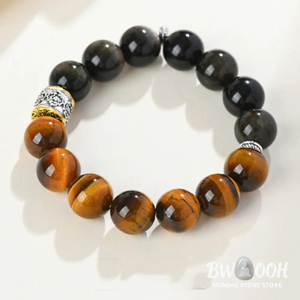 Buddha Stones Tiger Eye Gold Sheen Obsidian Om Mani Padme Hum Bracelet - BWOOOH - Gold Sheen Obsidian&amp;Tiger Eye (Wrist