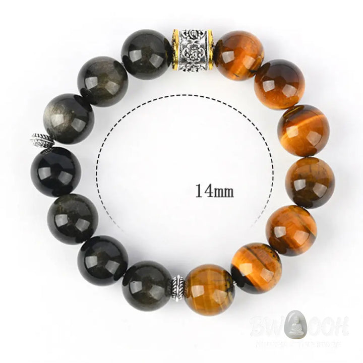 Buddha Stones Tiger Eye Gold Sheen Obsidian Om Mani Padme Hum Bracelet - BWOOOH - Gold Sheen Obsidian&amp;Tiger Eye (Wrist