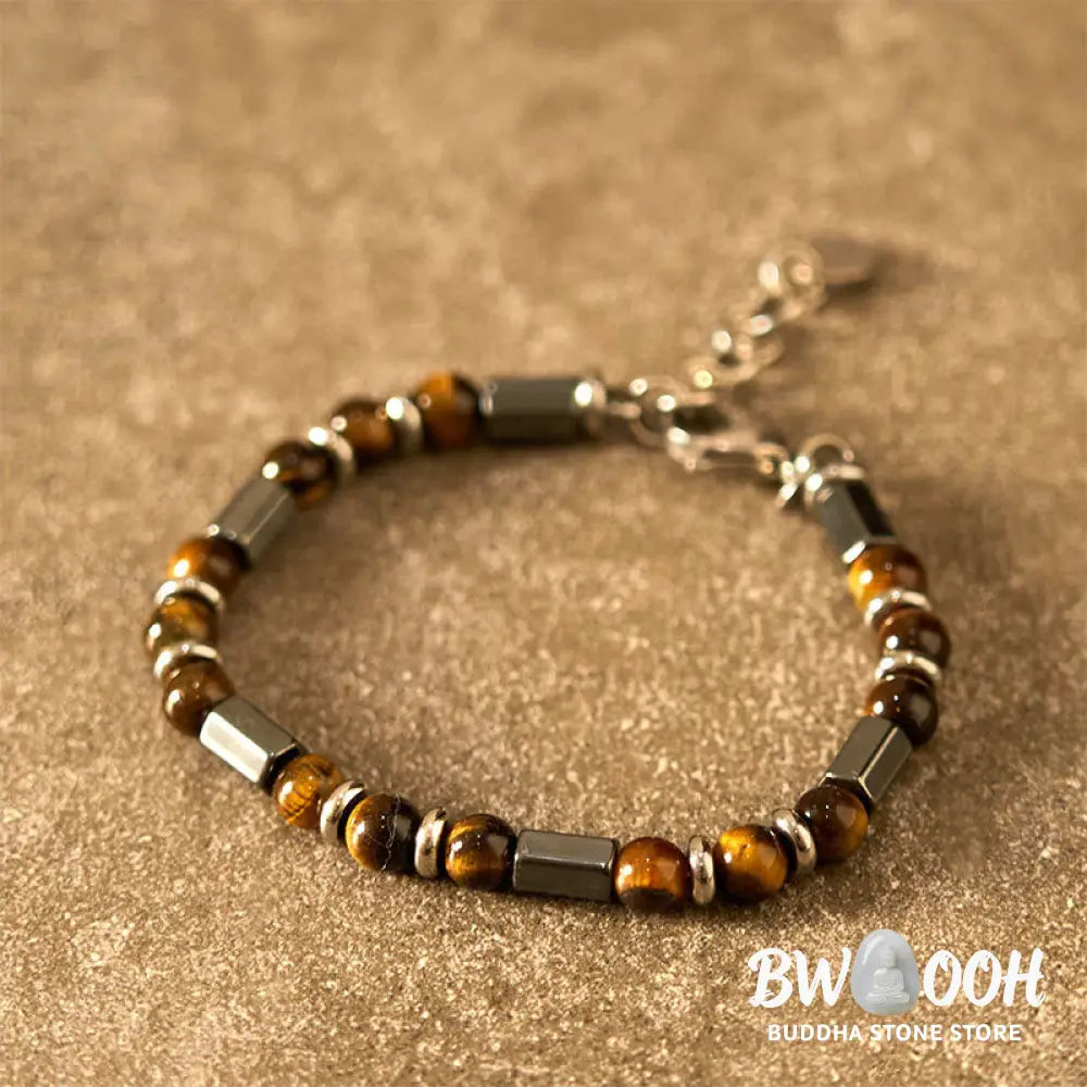 Buddha Stones Tiger Eye Hematite Strength Buckle Chain Bracelet - BWOOOH - Tiger Eye Hematite(Wrist Circumference: