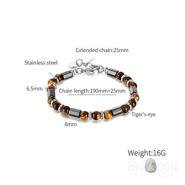 Buddha Stones Tiger Eye Hematite Strength Buckle Chain Bracelet - BWOOOH - Tiger Eye Hematite(Wrist Circumference: