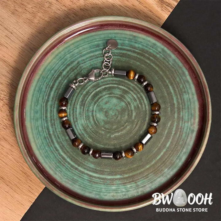Buddha Stones Tiger Eye Hematite Strength Buckle Chain Bracelet - BWOOOH - Tiger Eye Hematite(Wrist Circumference: