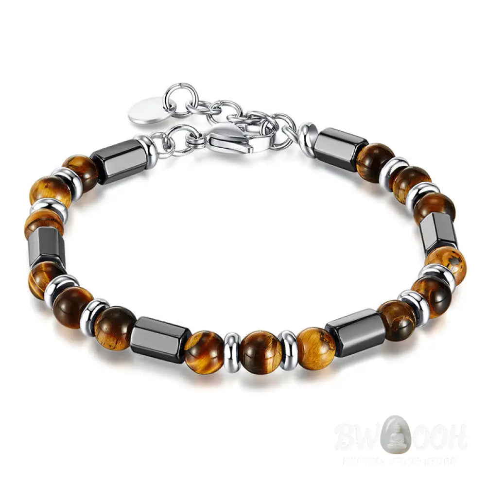 Buddha Stones Tiger Eye Hematite Strength Buckle Chain Bracelet - BWOOOH - Tiger Eye Hematite(Wrist Circumference: