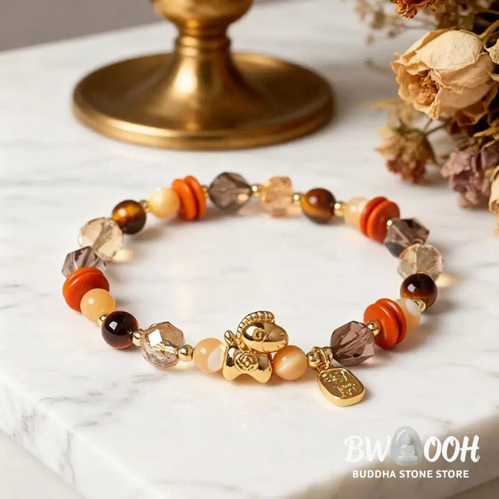 Buddha Stones Tiger Eye Ice Obsidian Pearl Year Of The Horse Lucky Fortune Prosperity Bracelet - Bracelet