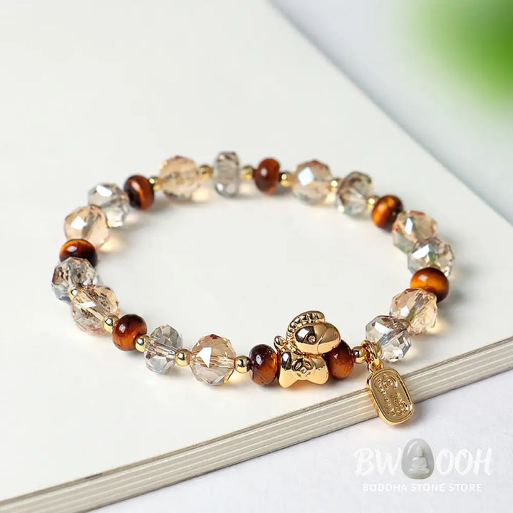 Buddha Stones Tiger Eye Ice Obsidian Pearl Year Of The Horse Lucky Fortune Prosperity Bracelet - Bracelet