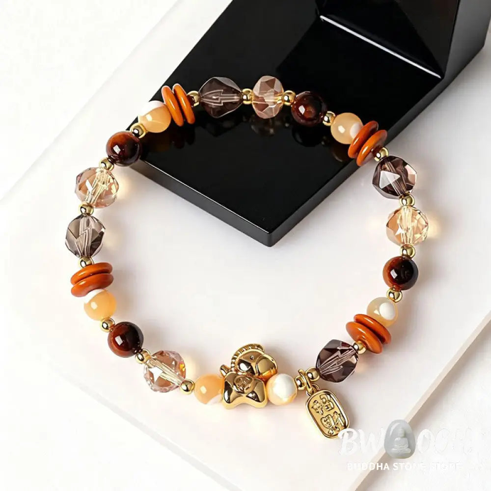 Buddha Stones Tiger Eye Ice Obsidian Pearl Year Of The Horse Lucky Fortune Prosperity Bracelet - Bracelet