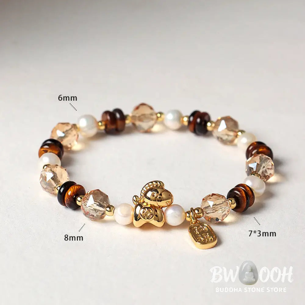 Buddha Stones Tiger Eye Ice Obsidian Pearl Year Of The Horse Lucky Fortune Prosperity Bracelet - Bracelet