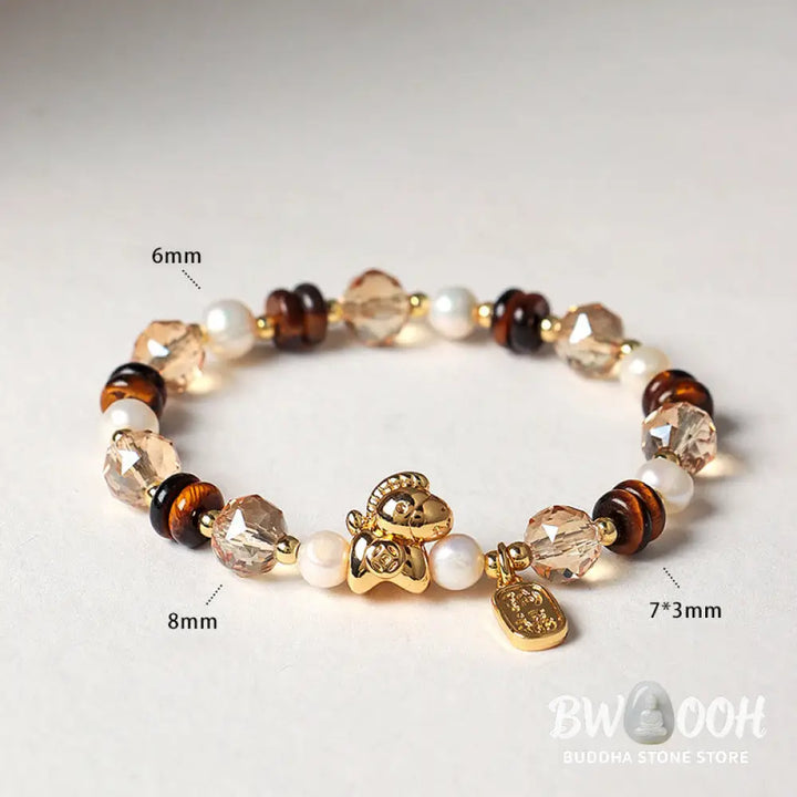 Buddha Stones Tiger Eye Ice Obsidian Pearl Year Of The Horse Lucky Fortune Prosperity Bracelet - Bracelet