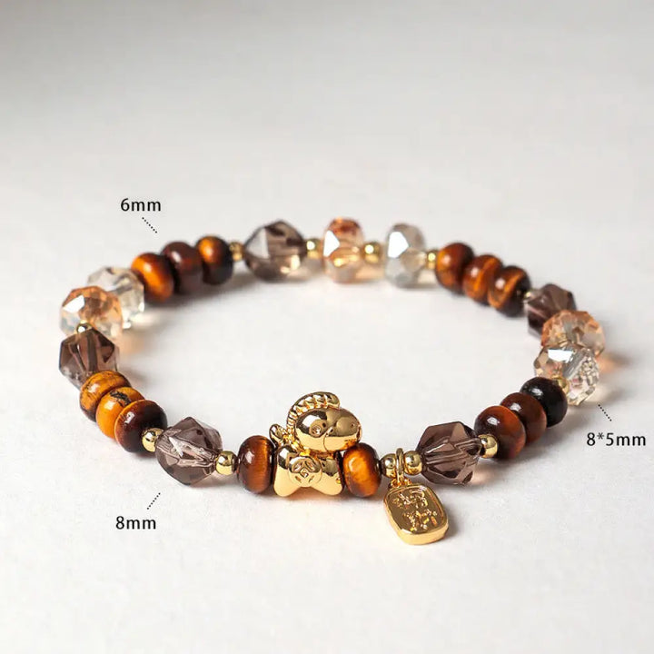 Buddha Stones Tiger Eye Ice Obsidian Pearl Year Of The Horse Lucky Fortune Prosperity Bracelet - Tiger Eye Ice