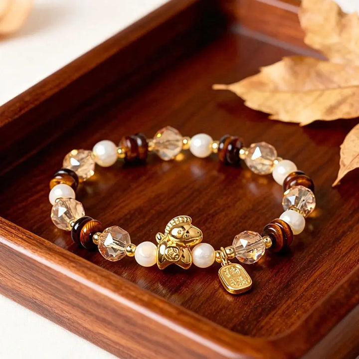 Buddha Stones Tiger Eye Ice Obsidian Pearl Year Of The Horse Lucky Fortune Prosperity Bracelet - Tiger Eye Pearl(Wrist